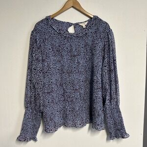 Terra & Sky Women's 2X Animal‎ Print Smocked Top Keyhole Balloon Smocked Cuffs